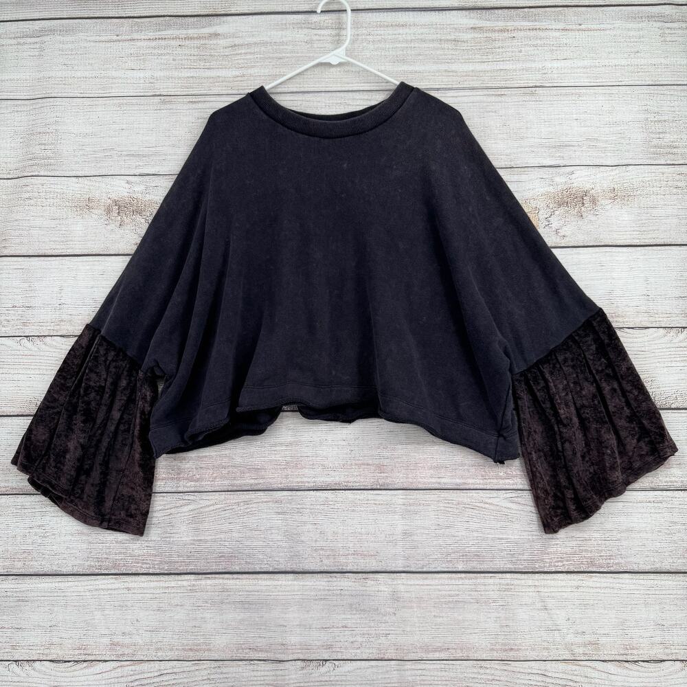 Free People Terry Cloth Oversized Boxy Sweatshirt Womens M Blue Purple Flare